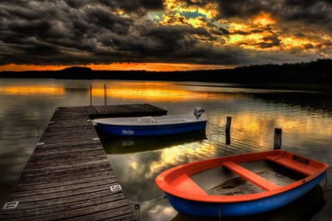 Silent Evening Boats HD Wallpaper screenshot #1 480x320
