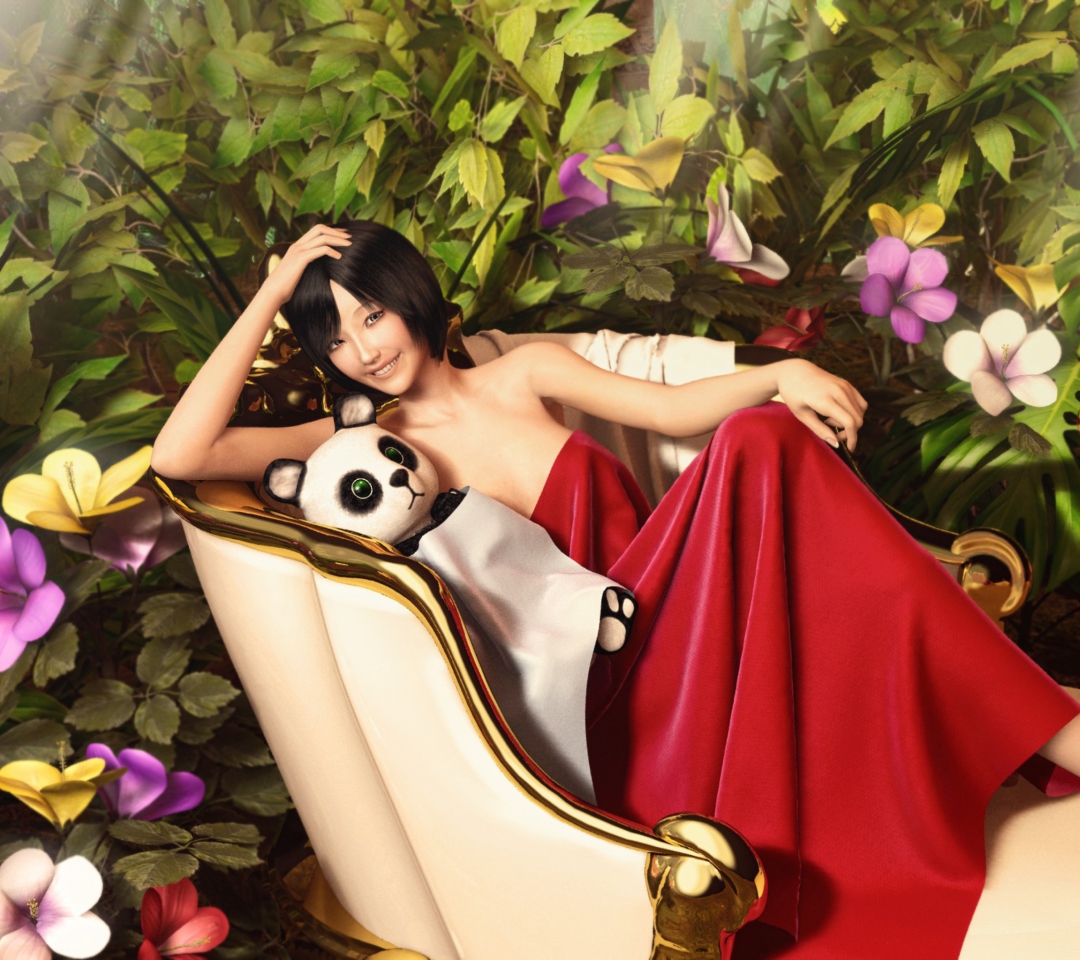 Das Asian Girl And Panda Wallpaper 1080x960