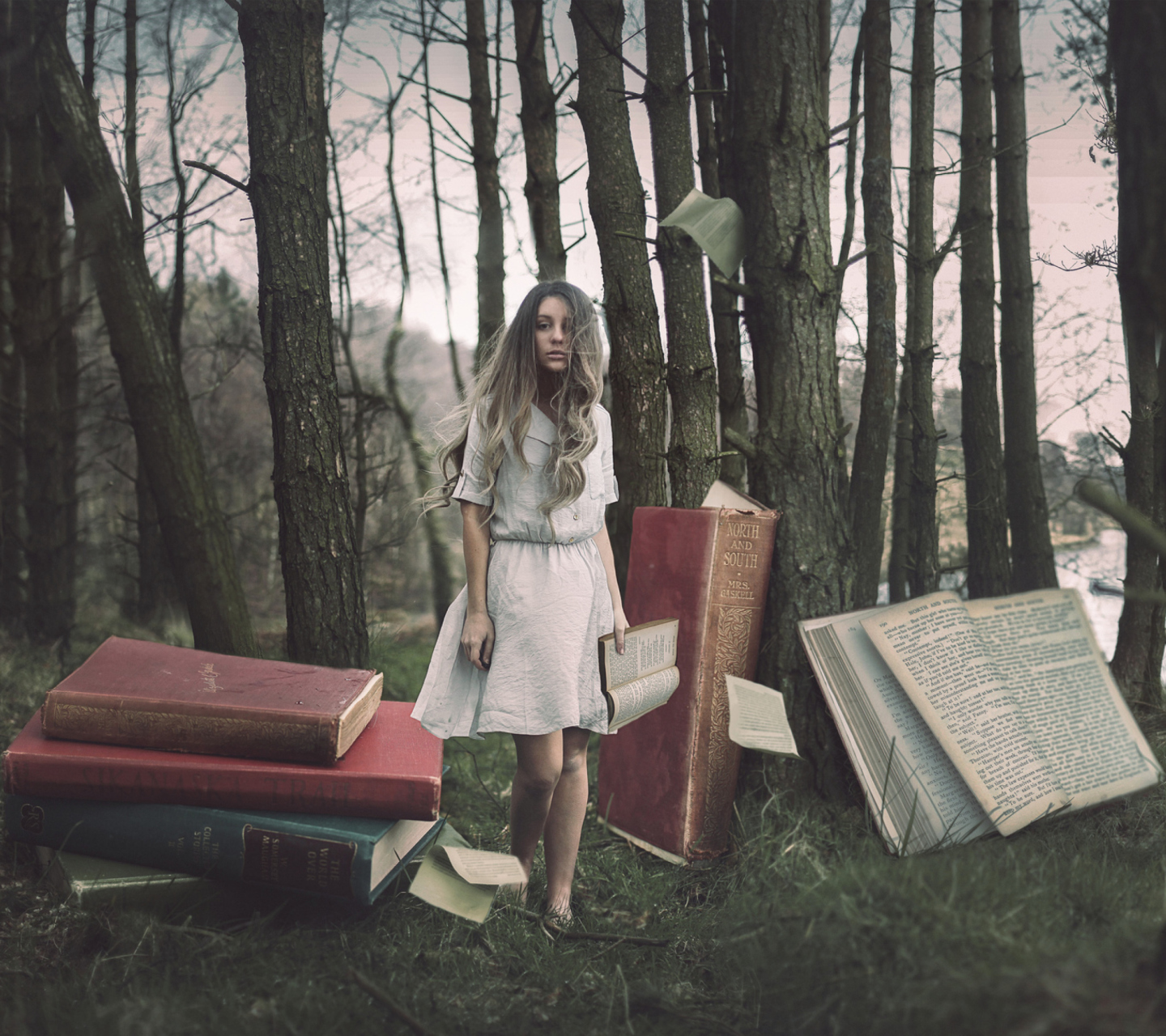 Обои Forest Nymph Surrounded By Books 1440x1280