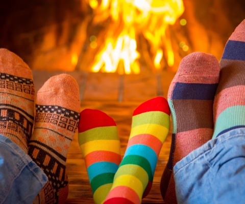 Happy family near fireplace screenshot #1 480x400