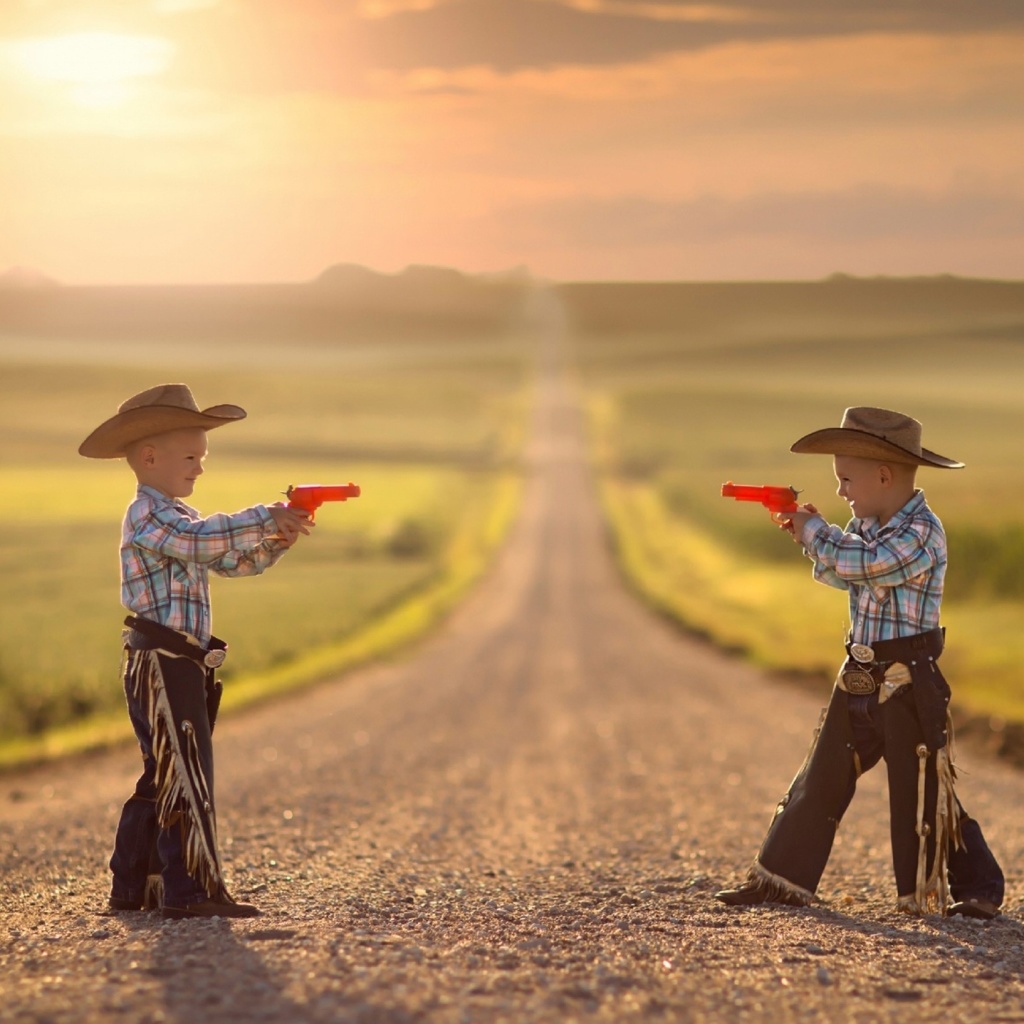 Children cowboys wallpaper 1024x1024