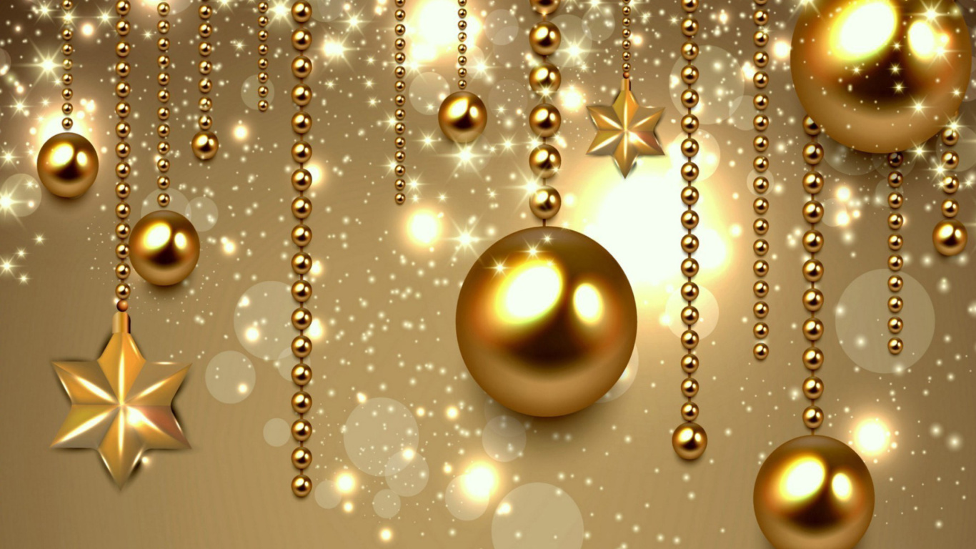 Обои Golden Christmas Balls 1366x768