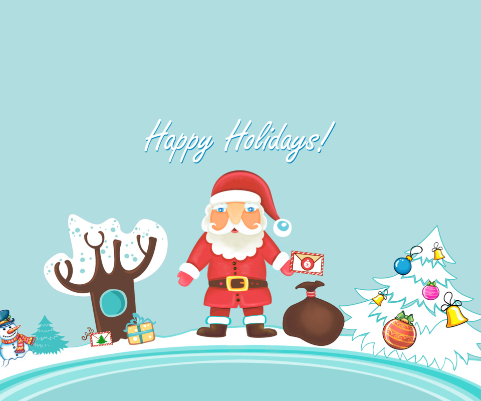 Das Santa Claus Wishes You Happy Holidays Wallpaper 960x800