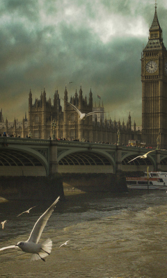 Sfondi Dramatic Big Ben And Seagulls In London England 240x400