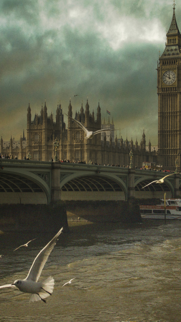 Fondo de pantalla Dramatic Big Ben And Seagulls In London England 360x640