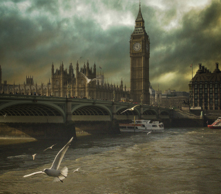 Dramatic Big Ben And Seagulls In London England - Obrázkek zdarma pro 128x128