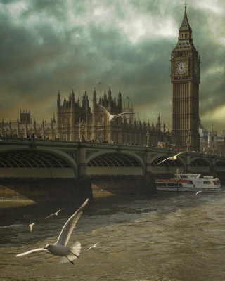 Kostenloses Dramatic Big Ben And Seagulls In London England Wallpaper für Nokia C5-05
