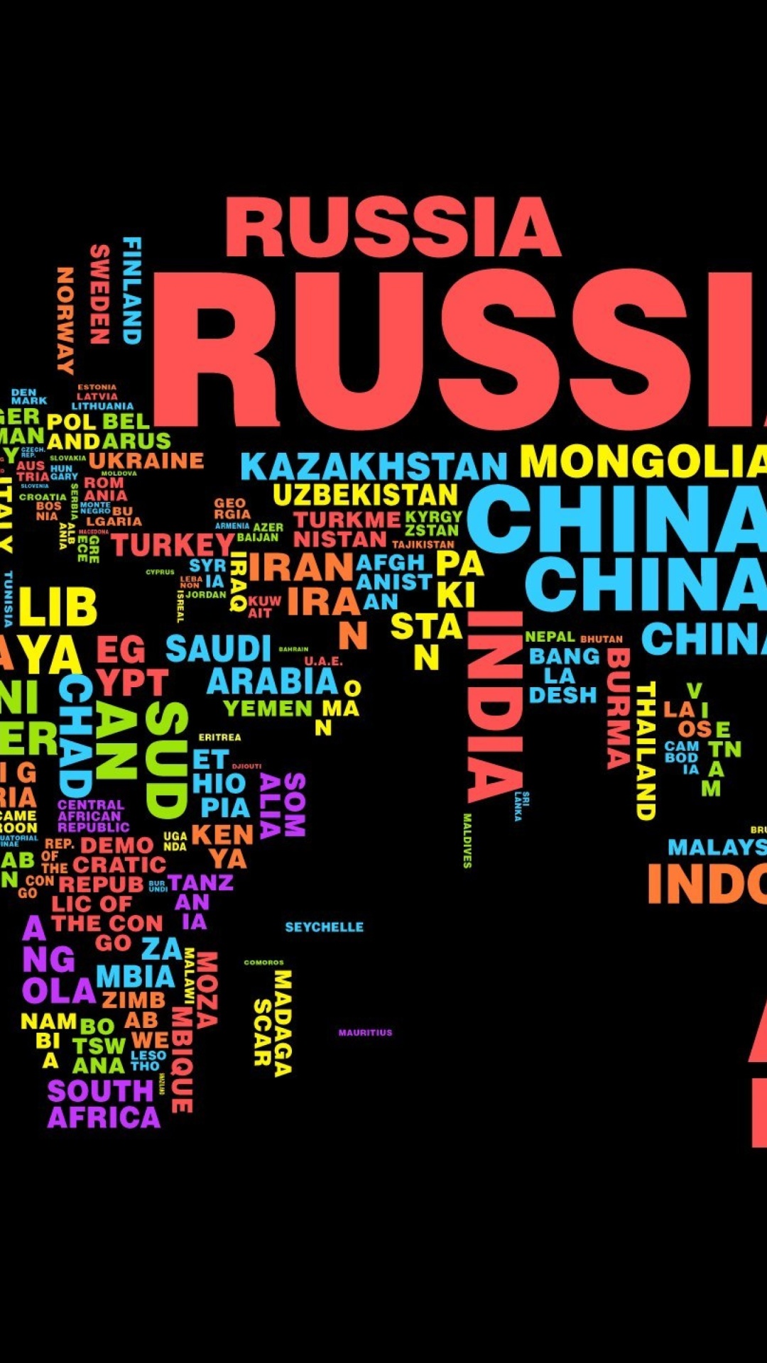 Fondo de pantalla World Map with Countries Names 1080x1920