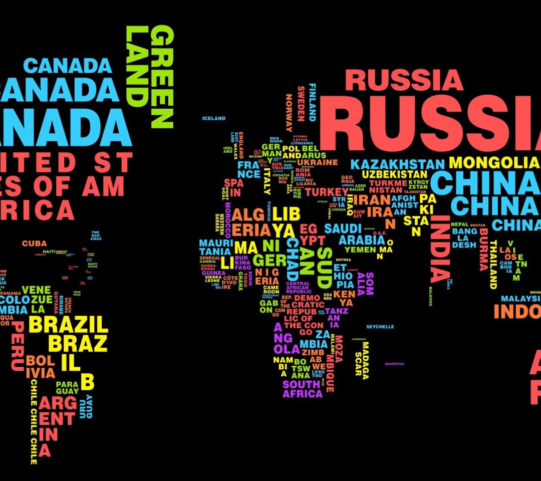 Обои World Map with Countries Names 1080x960