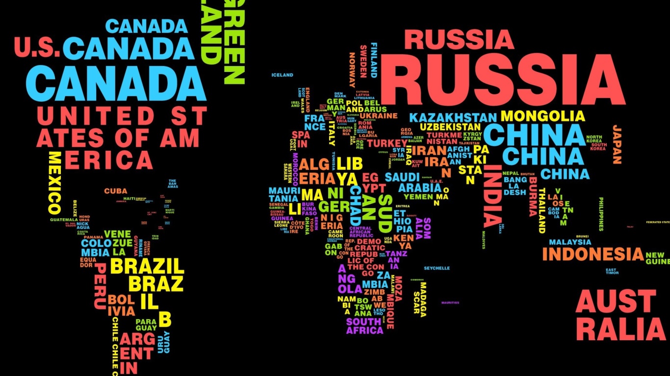 Обои World Map with Countries Names 1366x768