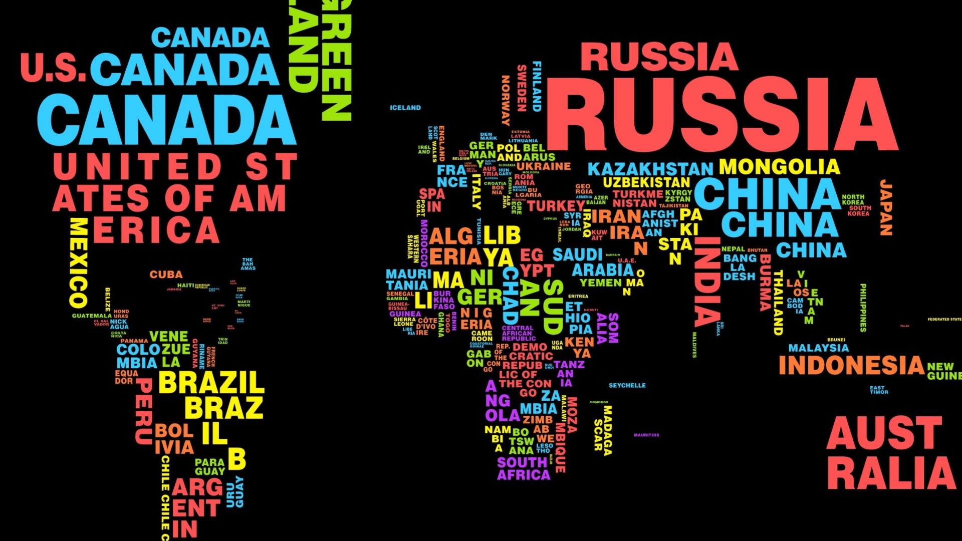 Fondo de pantalla World Map with Countries Names 1920x1080