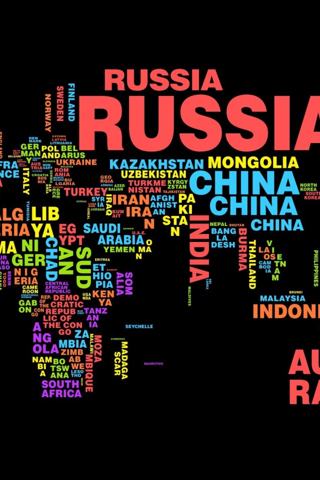 World Map with Countries Names wallpaper 640x960