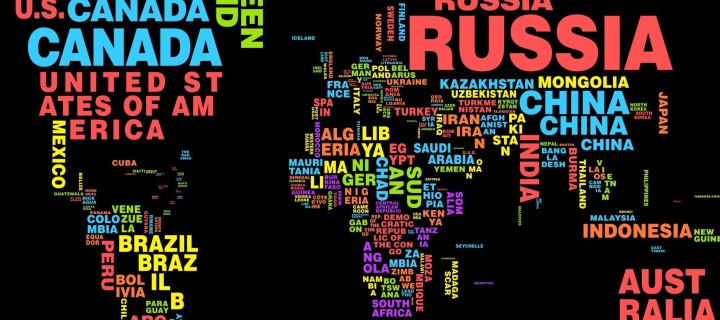 Обои World Map with Countries Names 720x320
