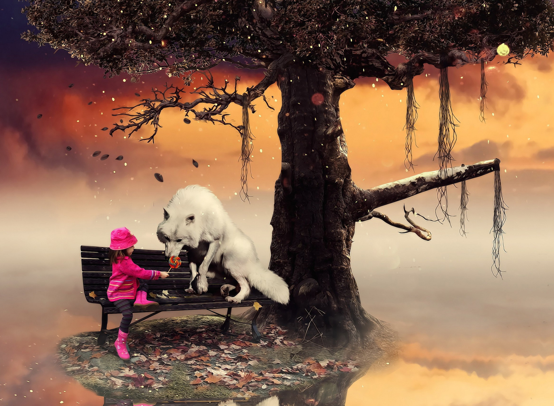 Little Red Riding Hood and Wolf wallpaper 1920x1408