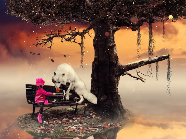 Little Red Riding Hood and Wolf wallpaper 640x480