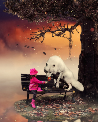 Little Red Riding Hood and Wolf sfondi gratuiti per 640x1136