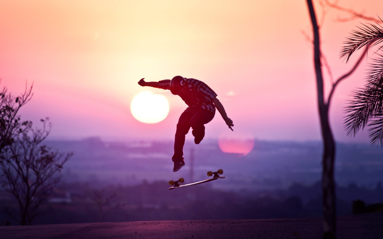 Sunset Skateboard Jump wallpaper 1280x800