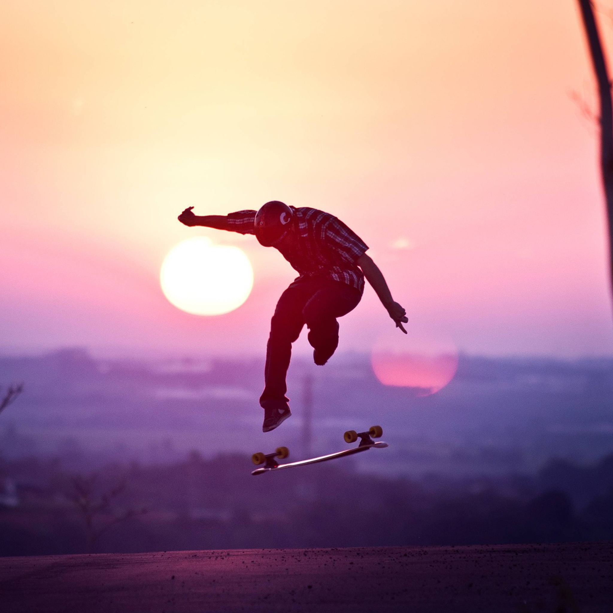 Обои Sunset Skateboard Jump 2048x2048