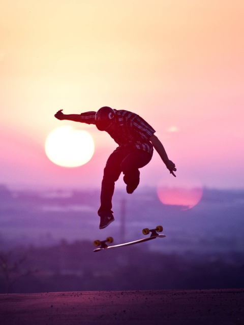 Sunset Skateboard Jump wallpaper 480x640