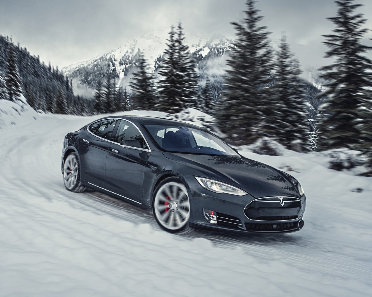 Fondo de pantalla Tesla Model S P85D on Snow 1280x1024