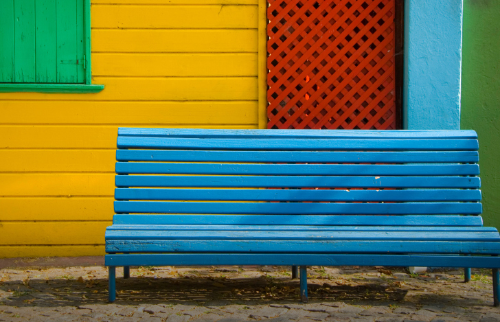Colorful Houses and Bench wallpaper