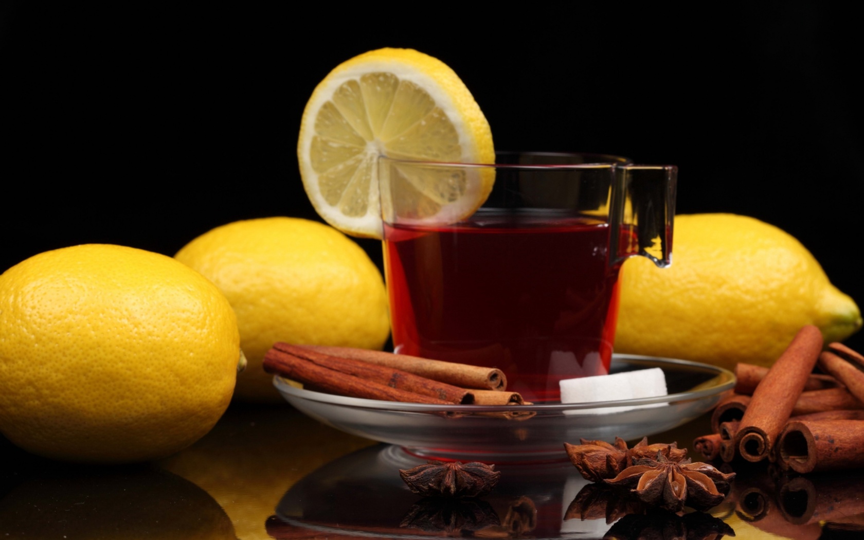 Обои Tea with lemon and cinnamon 1680x1050
