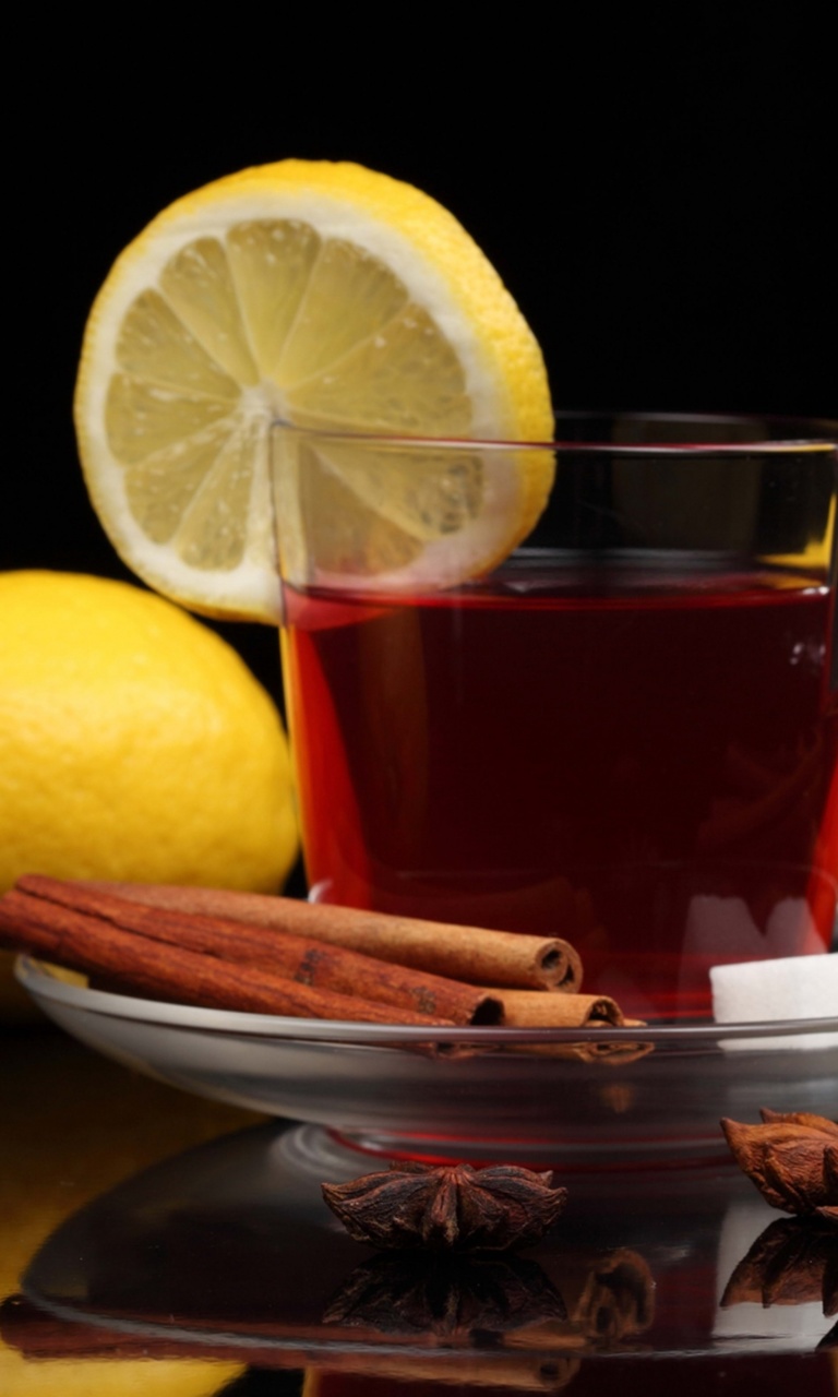 Обои Tea with lemon and cinnamon 768x1280