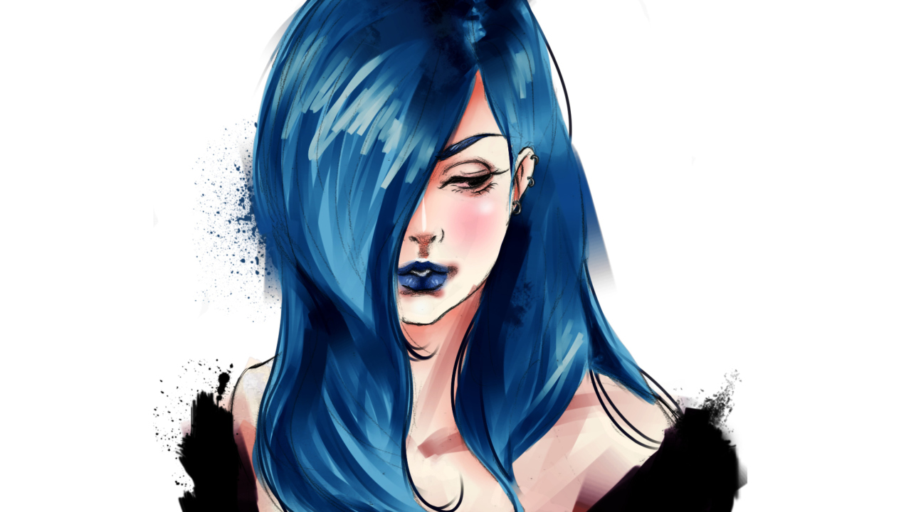 Screenshot №1 pro téma Girl With Blue Hair Painting 1280x720