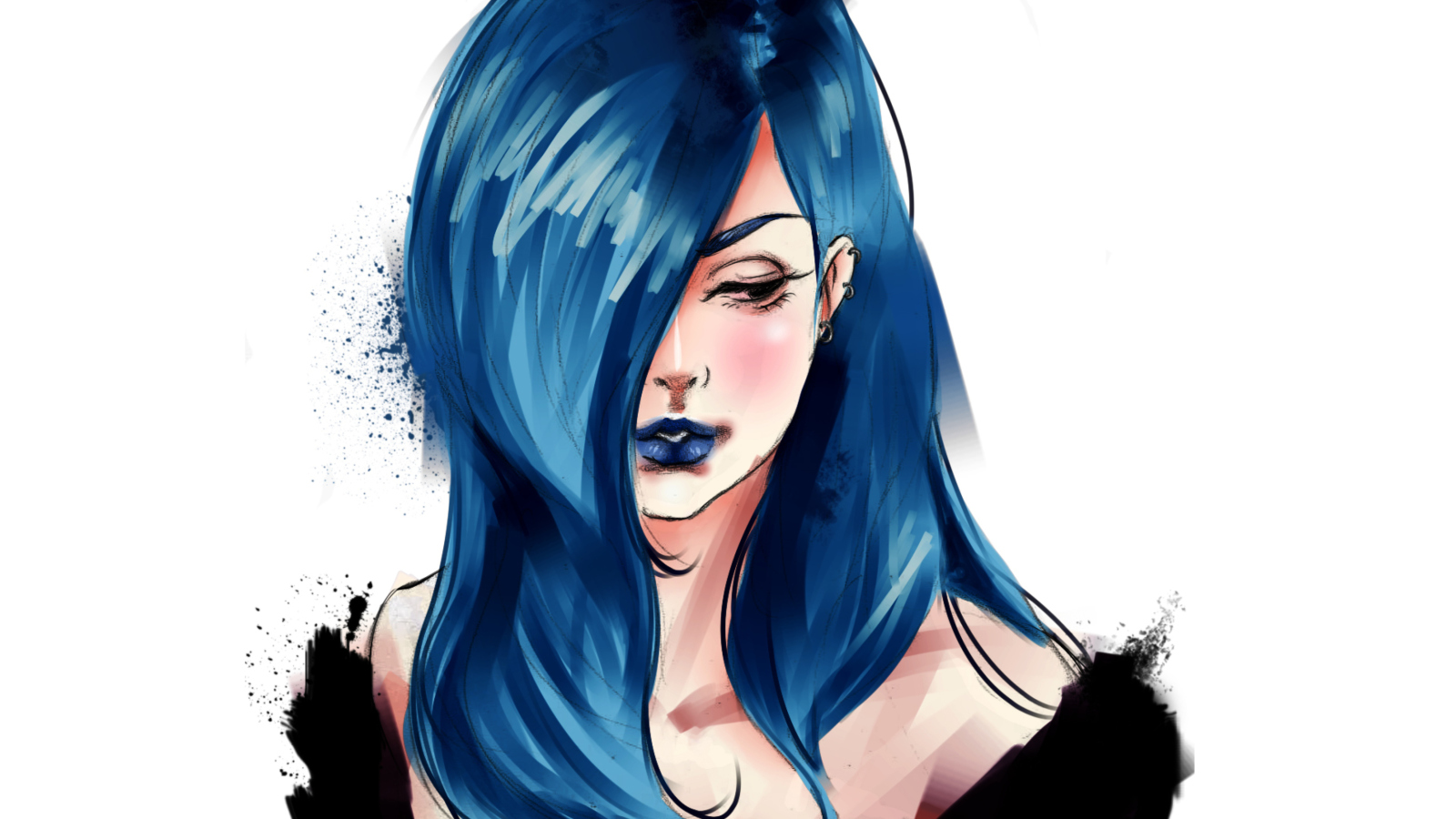 Screenshot №1 pro téma Girl With Blue Hair Painting 1600x900