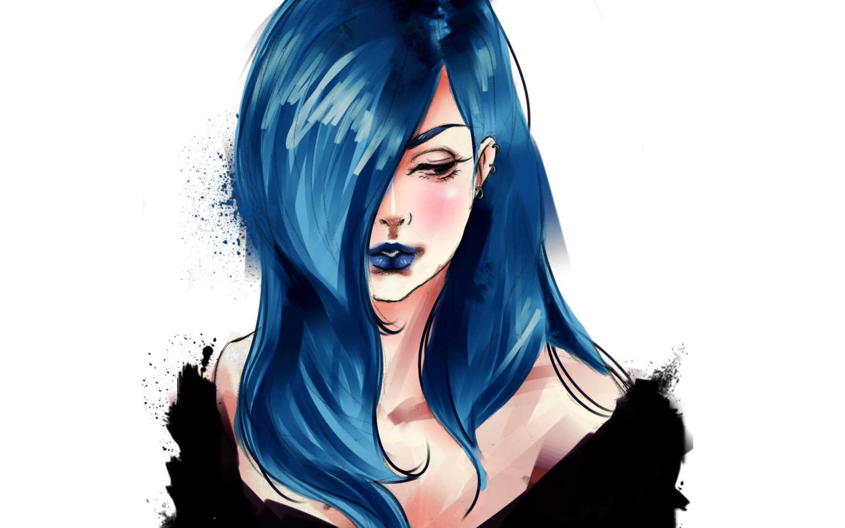 Обои Girl With Blue Hair Painting 1680x1050