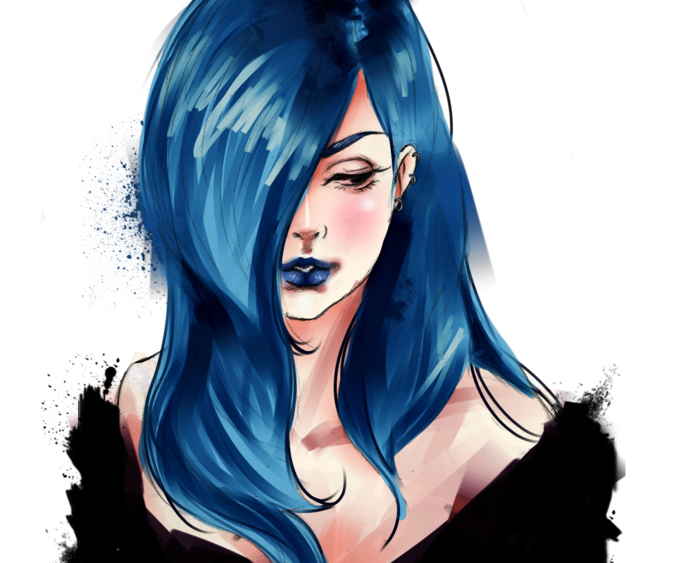 Screenshot №1 pro téma Girl With Blue Hair Painting 960x800