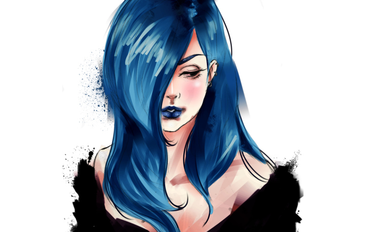 Screenshot №1 pro téma Girl With Blue Hair Painting