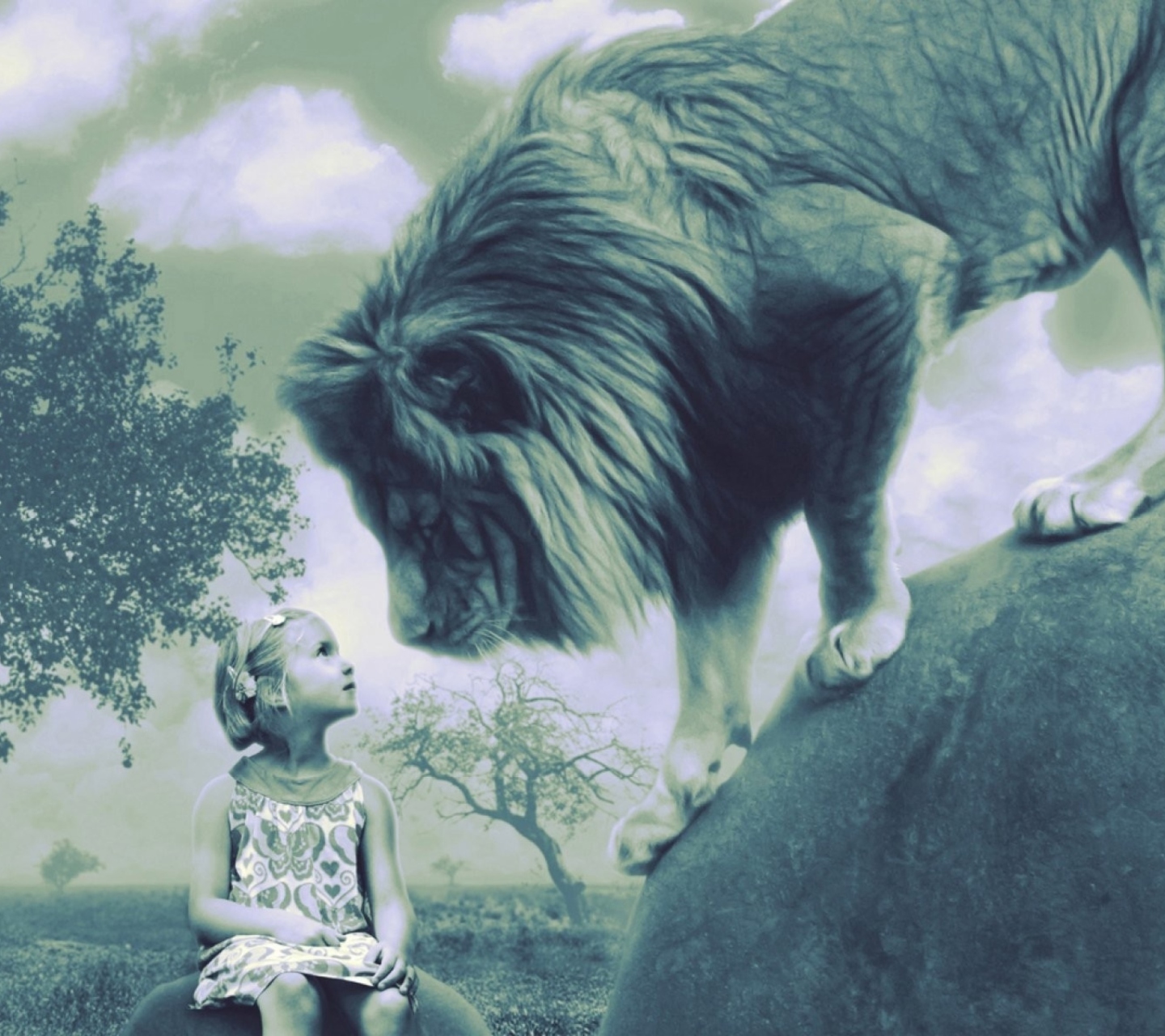 Обои Kid And Lion 1440x1280