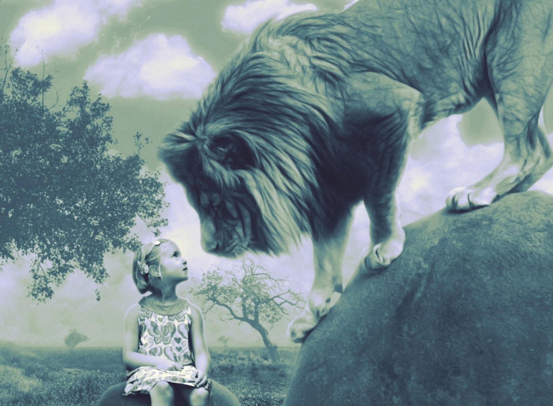 Kid And Lion wallpaper 1920x1408