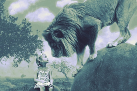 Kid And Lion wallpaper 480x320