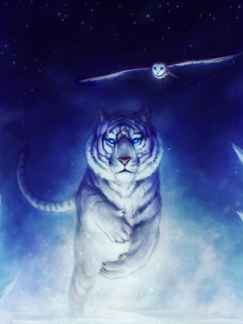 Tiger & Owl Art wallpaper 480x640