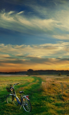 Riding Bicycle In Country Side wallpaper 240x400