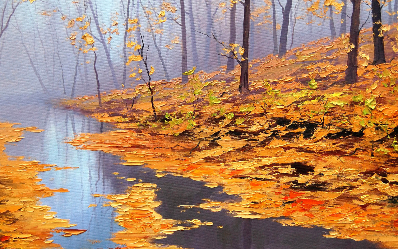 Das Painting Autumn Pond Wallpaper 1280x800