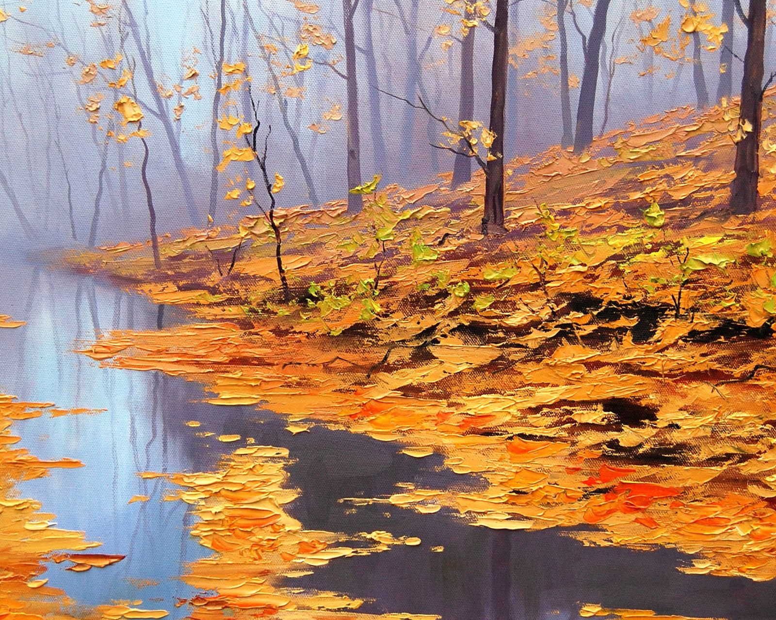 Das Painting Autumn Pond Wallpaper 1600x1280
