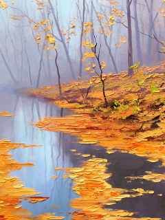Das Painting Autumn Pond Wallpaper 240x320
