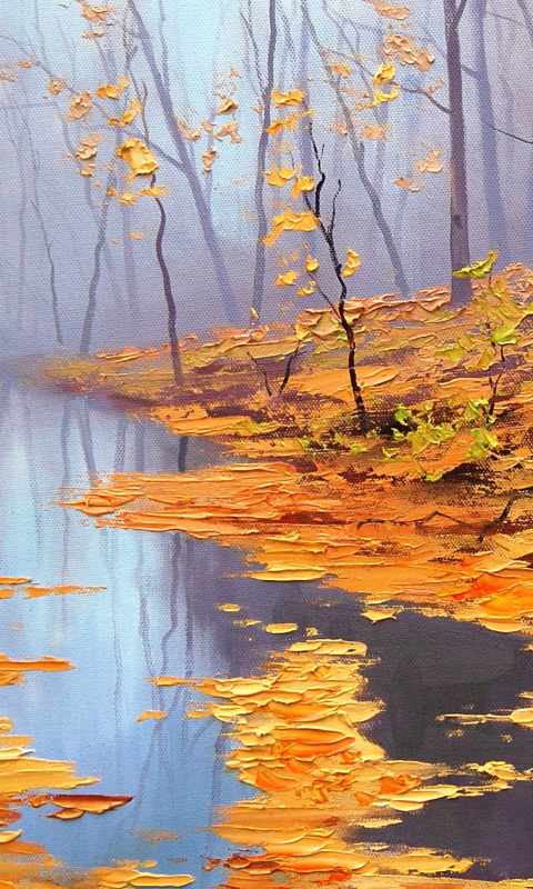 Обои Painting Autumn Pond 480x800