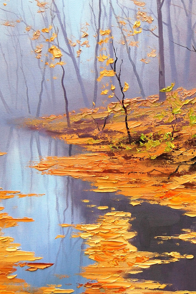 Обои Painting Autumn Pond 640x960