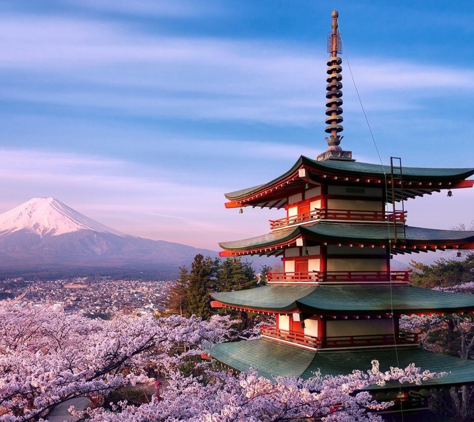 Fondo de pantalla Chureito Pagoda near Mount Fuji 960x854