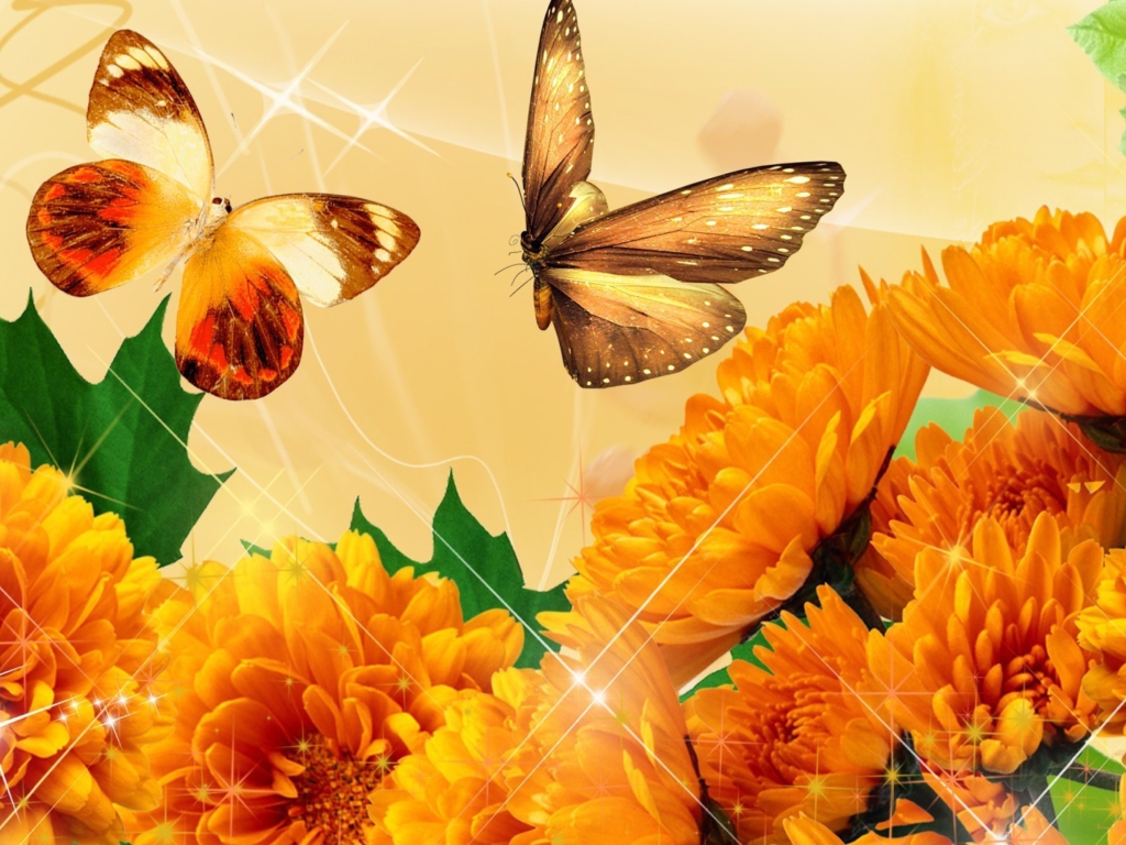 Das Autumn Butterflies Shines Wallpaper 1024x768