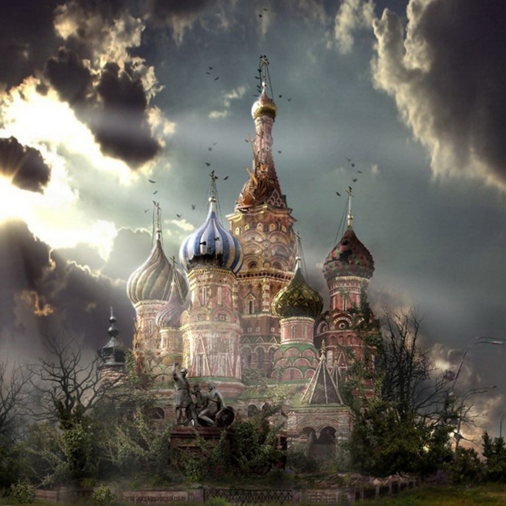 Das St Basil's Cathedral Moscow Red Square Artistic Clouds Wallpaper 1024x1024