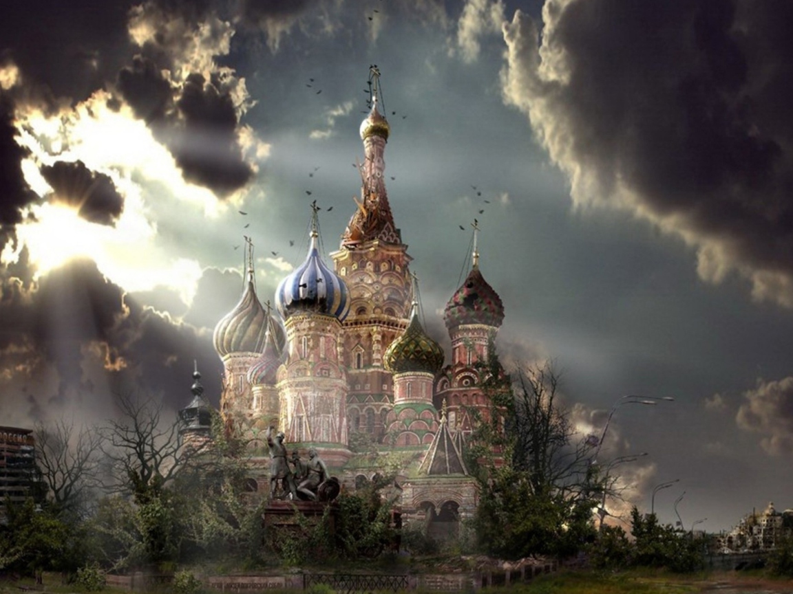 Fondo de pantalla St Basil's Cathedral Moscow Red Square Artistic Clouds 1152x864