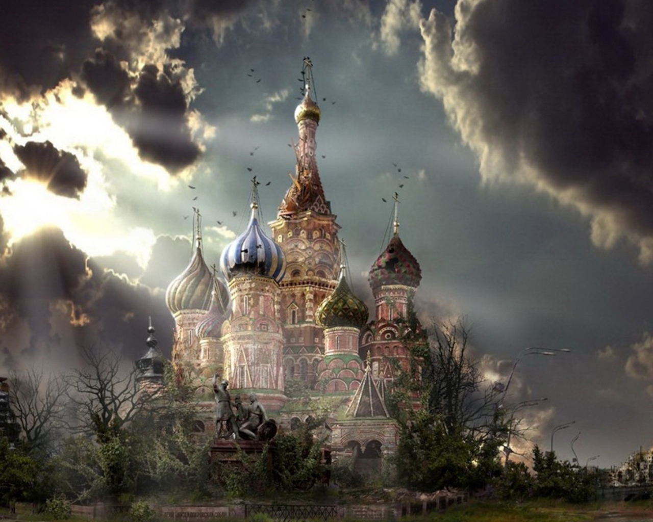 St Basil's Cathedral Moscow Red Square Artistic Clouds screenshot #1 1280x1024