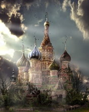 Обои St Basil's Cathedral Moscow Red Square Artistic Clouds 176x220