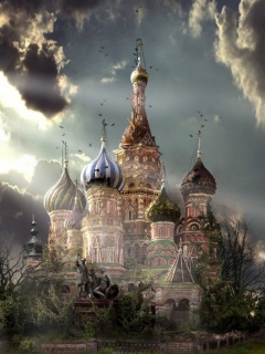 Sfondi St Basil's Cathedral Moscow Red Square Artistic Clouds 240x320