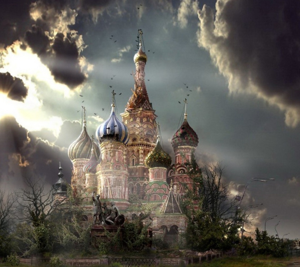 St Basil's Cathedral Moscow Red Square Artistic Clouds screenshot #1 960x854
